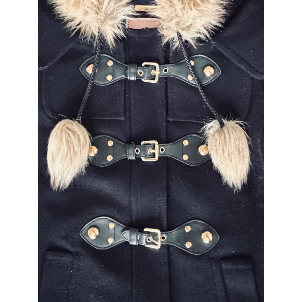 VTG Juicy Couture Black Wool Blend Faux Fur Trim Hooded Toggle Coat| Y2K Mobwife - Picture 4 of 16